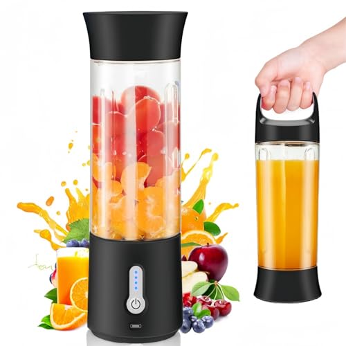 Rainpal Smoothie Maker, 500mL USB Wiederaufladbarer Tragbarer Mixer mit tragbarem Becherdeckel, für Sport im Freien Blender für Shakes und Smoothies, Kabelloser BPA-Freier Mixer-Becher, Schwarz von Rainpal