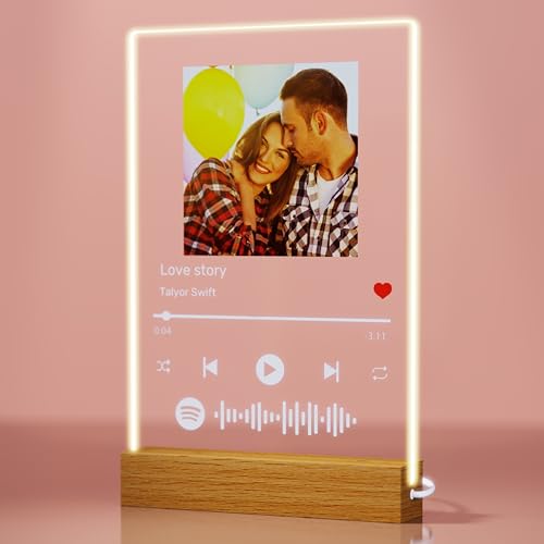 Rainsar Spotify Glas Personalisiert - Geschenk für Ihn Sie Valentinstag mit Foto - Song Cover Acryl Bild - Personalisierte LED Musik Glasbild Geschenke für Männer und Frauen von Rainsar
