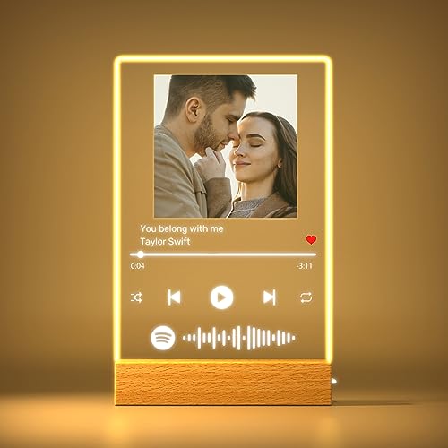 Rainsar Spotify Glas Personalisiert mit Foto, Song Cover Foto aus Acrylglas, Personalisiert Foto Spotify Musik Cover Geschenk, Fotogeschenk mit Eigenem Bild und Künstlername von Rainsar