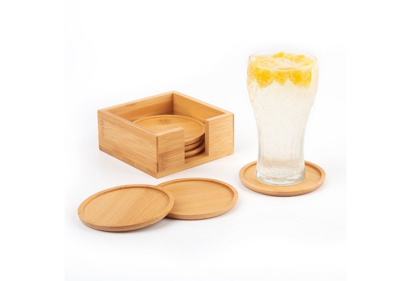 Rainsworth Becheruntersetzer Untersetzer Holz Rund für Gläser - Glas Untersetzer Set mit Box, Set, 6-tlg., Waschbare Glasuntersetzer Geeignet für Getränke, Bier von Rainsworth