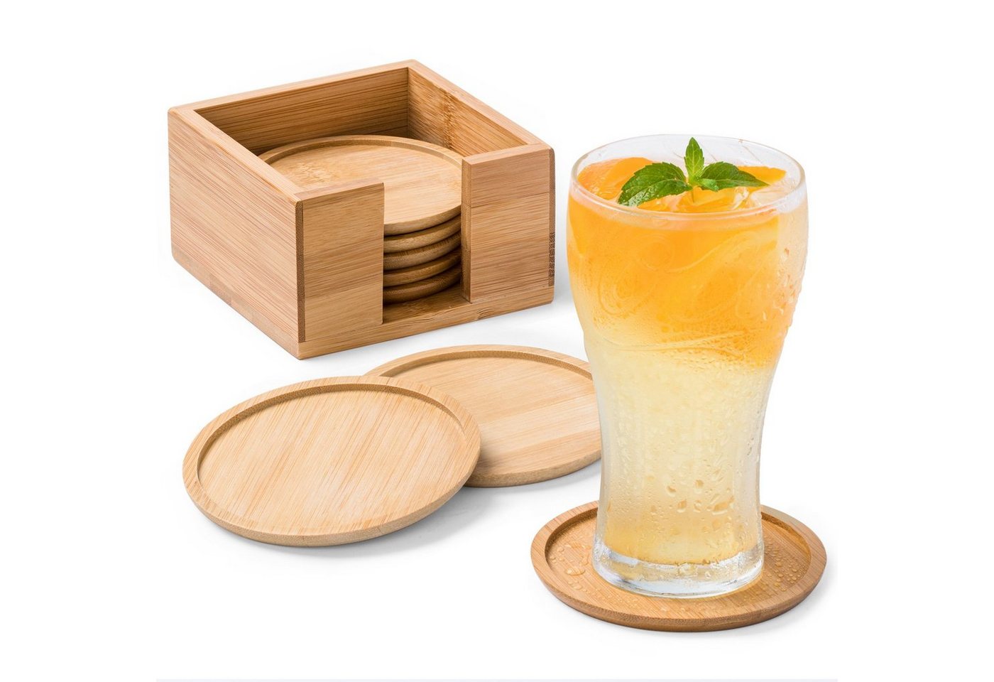 Rainsworth Becheruntersetzer Untersetzer Holz Rund für Gläser - Glas Untersetzer Set mit Box, Set, 8-tlg., Waschbare Glasuntersetzer Geeignet für Getränke, Bier von Rainsworth