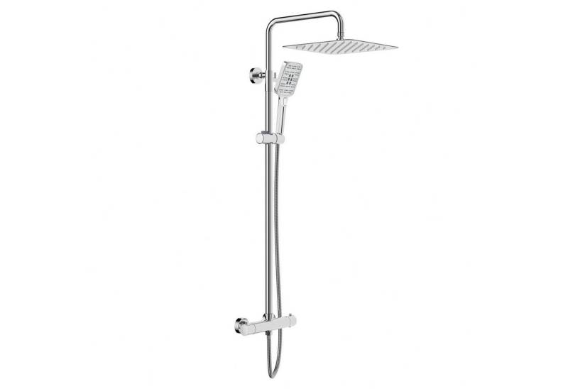 Rainsworth Duschsystem 3 Funktionen Duschsystem, Höhe 126 cm, Set, eckig Regenduschset mit Kopfbrause 20x20cm für Badezimmer, Chrom von Rainsworth