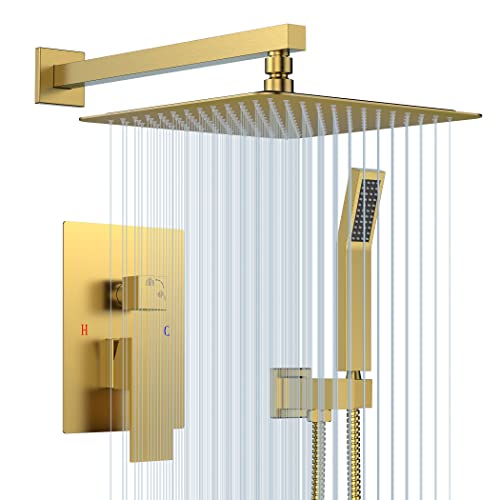 Rainsworth Duschsystem Unterputz 12 Zoll, Duschset Gold mit Regendusche Duschkopf aus Edelstahl 30x30cm Eckig von Rainsworth