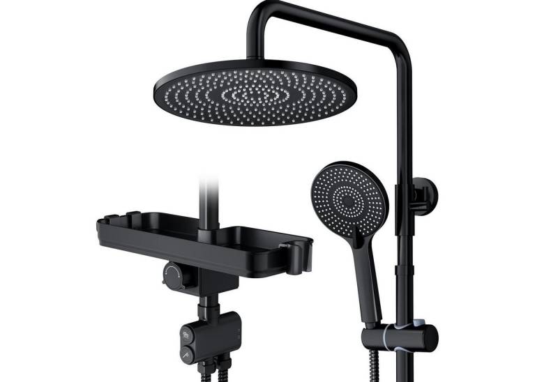 Rainsworth Duschsystem mit Armatur, mit Ablage, 25 X 25 cm Rund Regendusche, 3 Strahlart(en), Regendusche mit Armatur aus Messing, 25cm Regendusche von Rainsworth