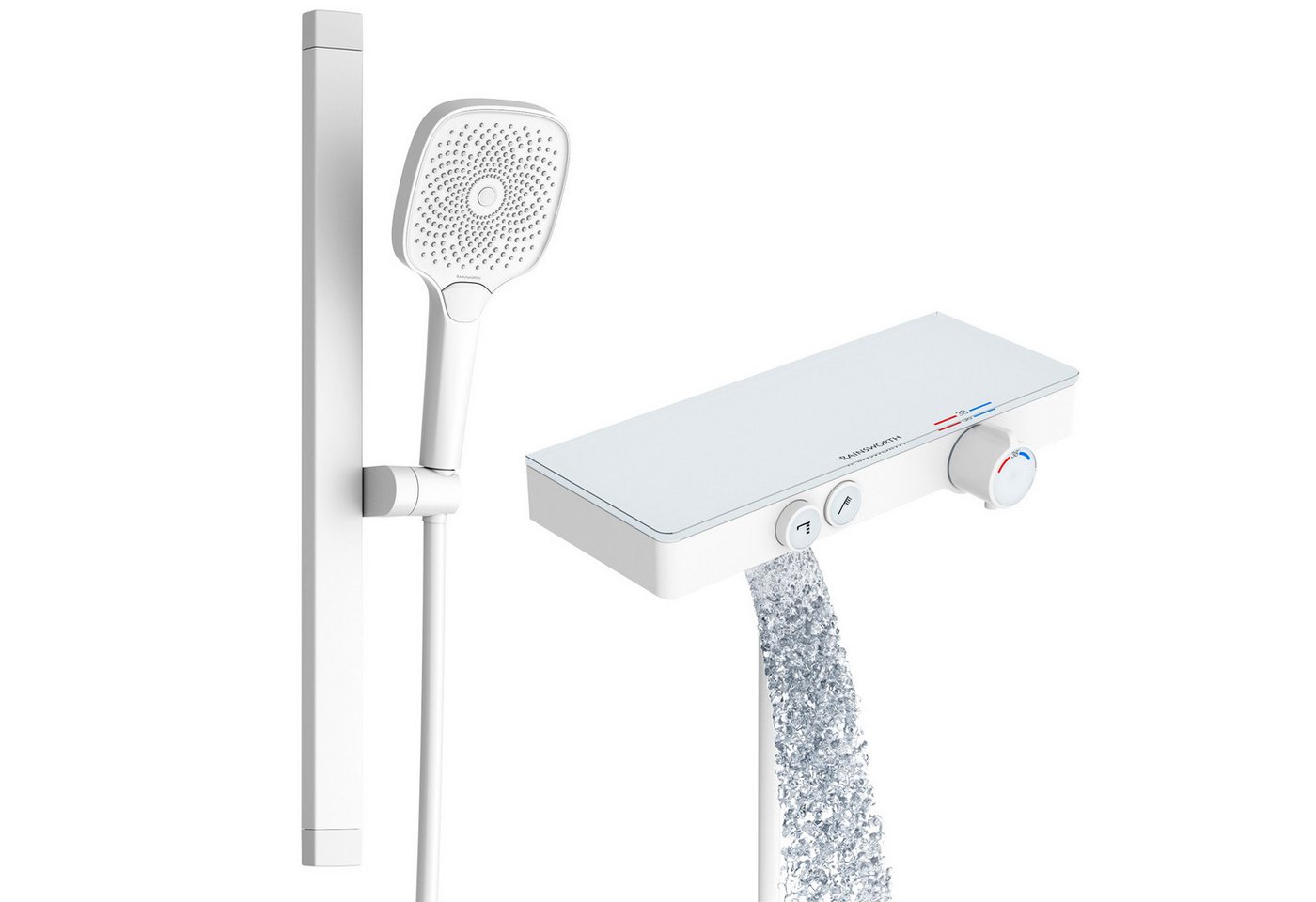 Rainsworth Duschsystem mit Thermostat und Glasablage, 3 Strahlart(en), 26x26 cm, und Unterer Auslauf - Duschset Regendusche mit Armatur von Rainsworth
