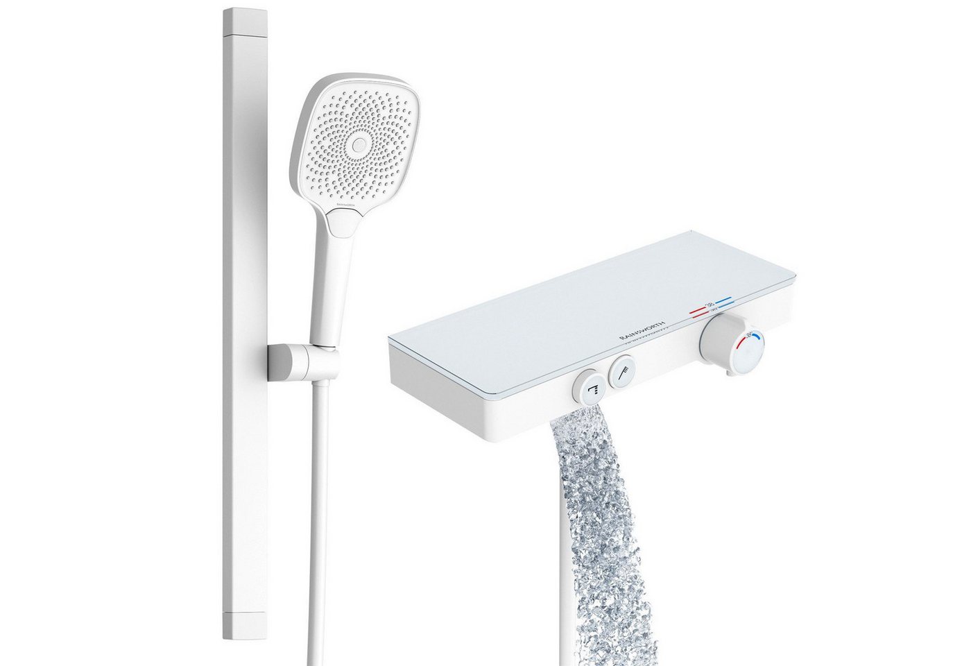 Rainsworth Duschsystem mit Thermostat und Glasablage, 3 Strahlart(en), 26x26 cm von Rainsworth