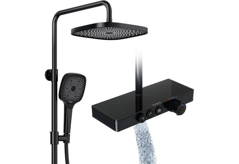 Rainsworth Duschsystem mit Thermostat und Glasablage, 3 Strahlart(en), 26x26 cm von Rainsworth