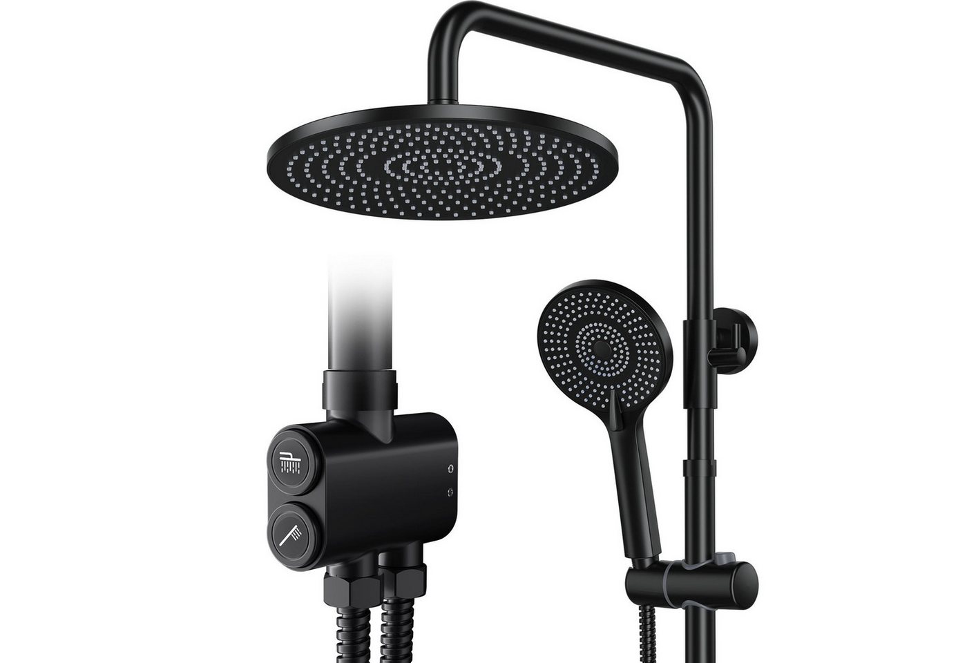 Rainsworth Duschsystem ohne Armatur, 3 Strahlart(en), 25cm Rund Regendusche und 3 Strahlarten Duschkopf, Druckknopfsteuerung von Rainsworth