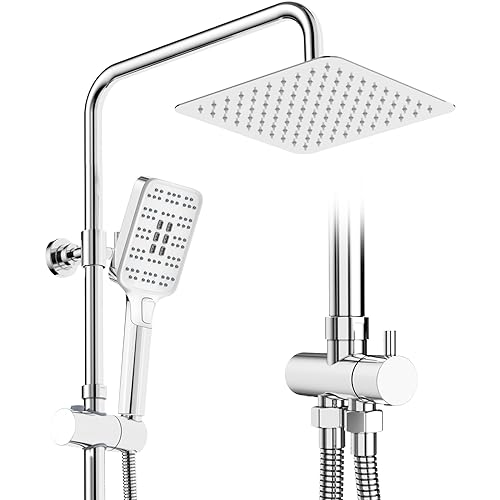 Rainsworth Duschsystem ohne Armatur Chrom - 20 * 20cm Quadratisch Regendusch Dusche Set, Duschgarnitur mit Umsteller, 3 Strahlarten Handbrause von Rainsworth