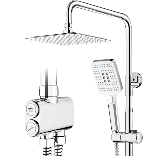 Rainsworth Regendusche ohne Armatur Chrome, 20 X 20 cm eckig Regendusche und 3 Strahlarten Duschkopf, Duschsystem, Duschsäule Duschset für Dusche von Rainsworth