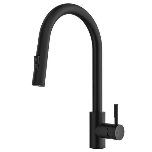 Rainsworth Schwarz Wasserhahn Küche mit Brause Ausziehbar - Hochdruck Küchenarmatur mit Zwei Wasserstrahlarten, Spültischarmatur 360° Drehung, Mischbatterie Küche aus Edelstahl Einfache Installation von Rainsworth