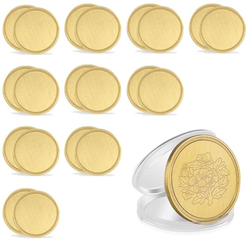 Blank Brass Challenge Coin Laser Engraving Coins Blanks 40mm with Acrylic Protection Box for DIY Crafts Birthday Travel Commemorative Collection (20pcs Brass) von Rainteam