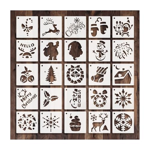 24 Stück Weihnachten Schablonen Set, Malschablonen aus Kunststoff Schablone zum Basteln, 7,5 cm Klein Schablone Schneeflocken, Wiederverwendbare Schneespray Fenster Schablonen von Rainway
