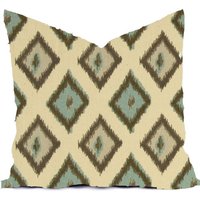 Kissenbezüge - Blue Spa Mist Aqua Türkis Naturleinen Ikat Modern Alle Größen 16x16 18x18 Throw Toss Akzentkissen von RainyDayDivineLLC