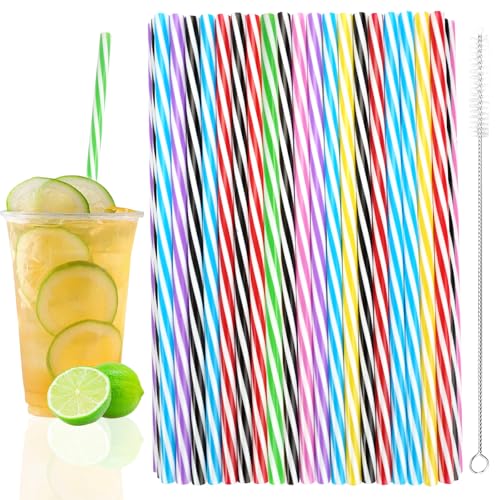 100 Stück Hart Wiederverwendbare Strohhalme,Plastik Trinkhalme mit Strohhalmbürsten,Trinkröhrchen Plastik Bunte Kunststoff-strohhalme,für Smoothies,Saft,Cocktail(9.06 Zoll lang,0.28 Zoll Durchmesser) von Rairsky