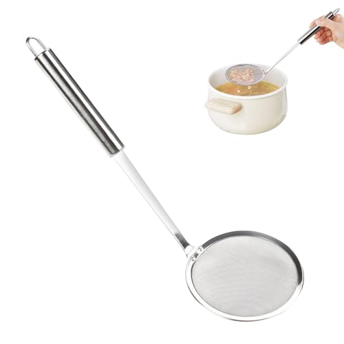 10cm Schaumkelle Edelstahl, Abseihlöffel Mit Griff, Küchensieb Fein, Spinnen Sieb Schöpflöffel, Gittersieb für Fett, Schaum, Rückstände, Mehl von Rairsky