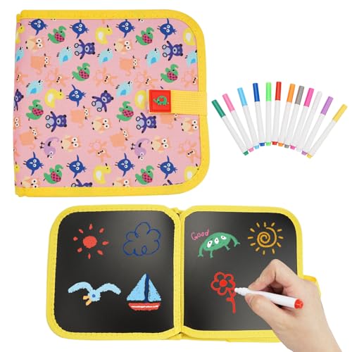 14 Seiten Seiten Abwischbares Malbuch, Doodle Board Wiederverwendbar, Tragbares Zeichenbrett mit 12 Bunten Löschbaren Stiften, Wasserdicht Mini Reise Malset, Malbuch Spiele Doodle Maltafel von Rairsky