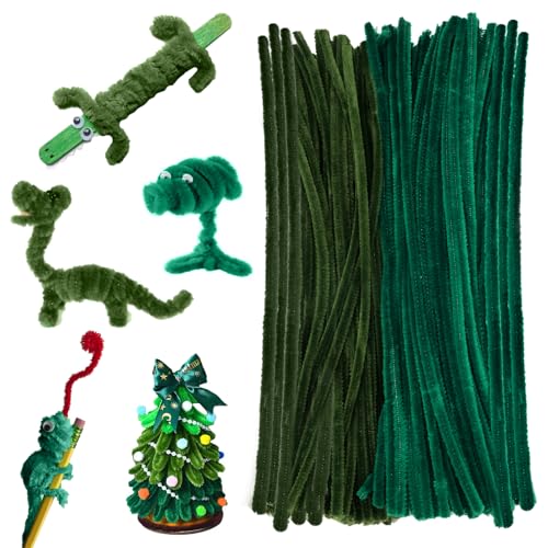 200 Stück Pfeifenreiniger Grün Chenilledraht Biegeplüsch Pfeifenputzer zum Basteln 30cm, Basteldraht Pfeifenreiniger DIY Pipe Cleaner Pfeifenputzerdraht für Craft Projekt, Pfeifenreiniger Blumenstrauß von Rairsky
