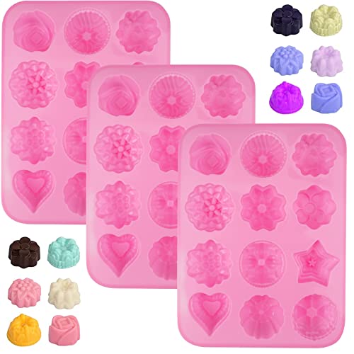 Rairsky Silikonform Blumen, 3 Stück Seifenformen Silikon Silikon Muffinform Kuchen Dessert Silikonform DIY Silikonformen Seife, Backform Blume für Pralinen, Süßigkeiten, Gelee, Eiswürfel, Muffin von Rairsky