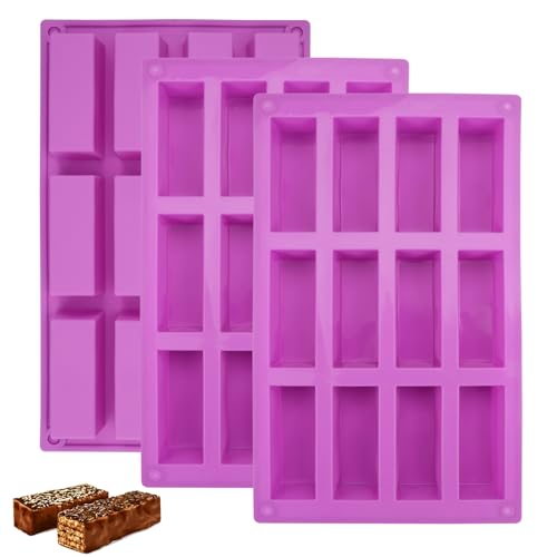 3 Stück Müsliriegel Backform Silikonform, 12 Mulden Müsliriegel Form Silikon Antihaft, Energieriegel Maker Backform, Rechteckige Silikonform zur Herstellung von Müsliriegeln, Muffins, Brownies, Kuchen von Rairsky