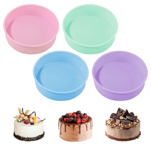 4 Stück Backform 20cm Rund 8 Zoll Silikon Backform Rund, Antihaft Kuchenform Silikon Kuchenform 20 Cm Rund, Silikonbackform Rund für Schichtkuchen, Käsekuchen, Regenbogenkuchen Und Chiffonkuchen von Rairsky