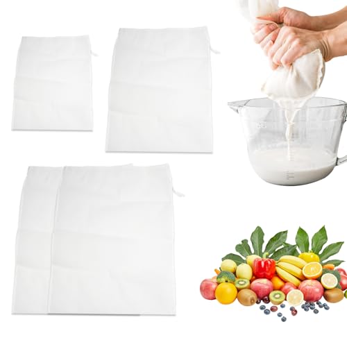 4 Stück Feinmaschige Filterbeutel, Filterbeutel Passiertuch Nylon 100 Micro Feinmaschig, Passiertuch Wiederverwendbar, 3 Größe Hopfenfilterbeutel, Nussmilchbeutel Bio Waschbar, Siebbeutel Fruchtsäfte von Rairsky