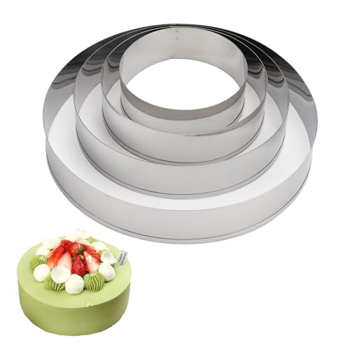 4 Stück Runder Tortenring Set Edelstahl Backrahmen Backringe Tortensäge Tortenringe Kuchenring Ausstechformen Kreis Plätzchen Ausstecher 7.5/9.5/12/15cm, Keksformen Cookie Cutter für Donut, Gebäck von Rairsky
