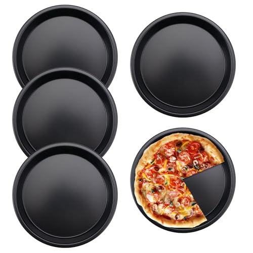 Rairsky 4 Stücke 15 cm Pizzabackform Carbonstahl, Klein Pizzabackbleche Rund, Mini Pizzateller Antihaftbeschichtet Pizzateller Pizzapfanne Käsekuchen Backblech für Backen Pie Pizza Käsekuchen von Rairsky