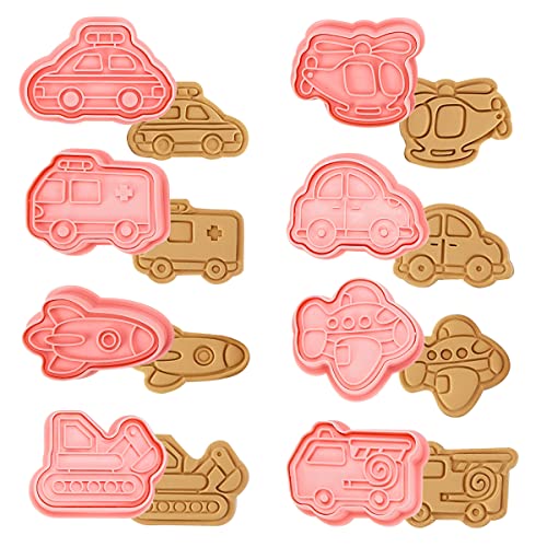 Rairsky 8 Stück 3D Auto Plätzchen Ausstecher, Keksausstecher Kinder, Kunststoff Plätzchenformen, Wiederverwendbar, Lustig, Traktor, Fahrzeugform für Keksteig Fondant Gebäck von Rairsky