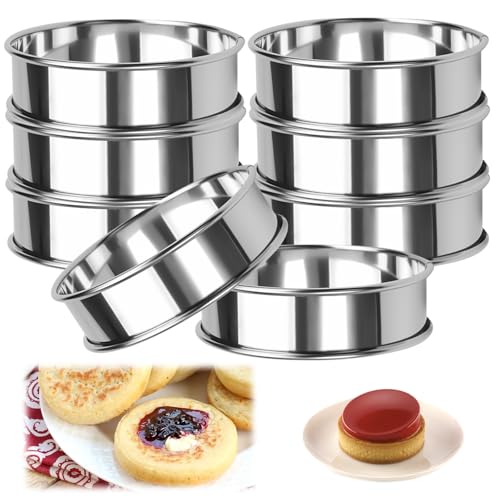 8 Stück Crumpet Rings Runde Dessertringe 10,5 Cm Runde Backringe Edelstahl Tortenringe Muffinringe, Kuchenringe non Stick Crumpet Formen für Mousse, Gebäck, Braten von Spiegeleiern, Hausbacken von Rairsky