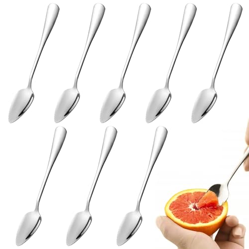 8 Stück Edelstahl Fruchtlöffel, Grapefruit Löffel, Kiwi Löffel mit Gezacktem Rand, Scharfer Obstlöffel, Edelstahl Rostfrei Poliert Löffel für Grapefruit, Apfel, Kiwi, Eis und Dessertsscharfer Löffel von Rairsky