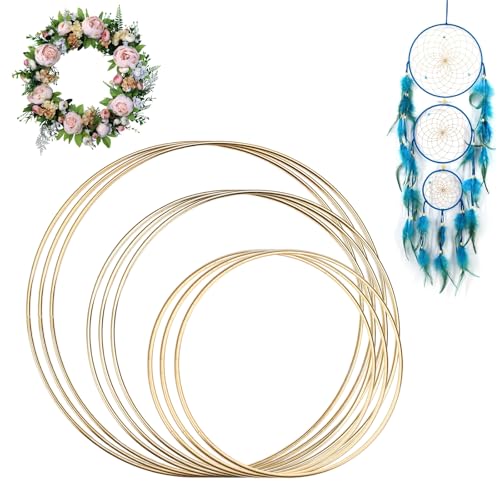 9 Stück Metallringe Zum Basteln 10/15/20 cm Traumfänger Drahtringe Dekoringe zum Hängen, Metallring Gold Floristik Metallkranz Handwerkerreifen Blumenring DIY Metallreifen Deko Ringe zum Aufhängen von Rairsky