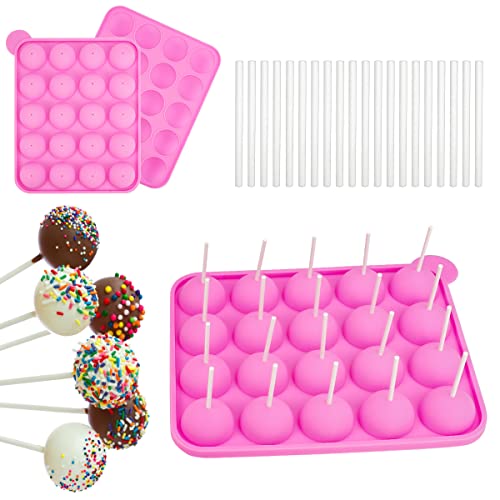 Cake Pops Form 20 Runde Cake Pop Silikonform Cake Pop Form mit 20 Stück Lollipop Sticks Cakepopsform Cake Pop Formen für Cakes, Süßigkeiten, Gelee und Schokolade, Antihaftbeschichtet (Rosa) von Rairsky