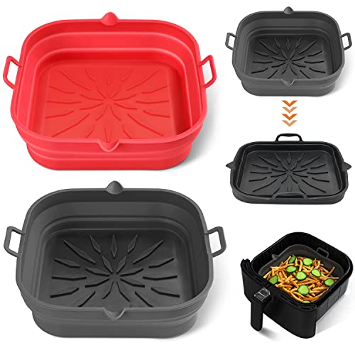 2 Zusammenklappbare Silikonform Heißluftfritteuse,Air Fryer Silicone Pot Square Liners,Air Fryer Silikonmatte Korb,Wiederverwendbar Silicone Air Fryer Liners,Heissluftfriteuse Zubehör Silikoneinsatz von Rairsky