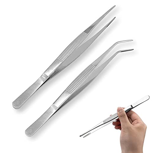 Pinzette Lang, 2 Stück Set, Edelstahl Spitze Gerade Tweezers Mit Präzisionsgezahnter Spitze, Antiskid Design, für Aquascaping, Gartenarbeiten, Kochen, Industriearbeit (25cm) von Rairsky