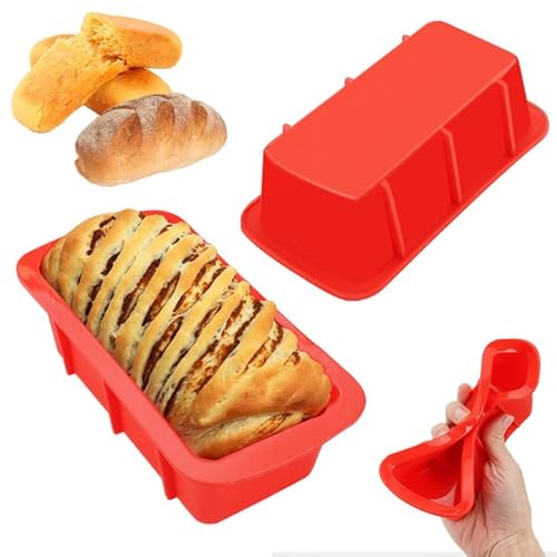 Rairsky 2 Stück M Größe Brotbackform Silikon für 650g Brote,Antihaftbeschichtet Toastbrot Kastenform Kuchen,Brotbackformen Rechteckig für Brot & Kuchen,Flexible Rot Brotform Für Backen -16.5x8.5x5cm von Rairsky