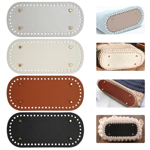 4 Stück Stricken Häkeln Pu Taschenboden, 4 Farbe Oval Boden für Taschen zum Häkeln, Häkeltasche Taschenbode Häkeln mit Löchern Lederboden für Taschen Häkeln , Handtasche Schultertasche Diy Zubehör von Rairsky