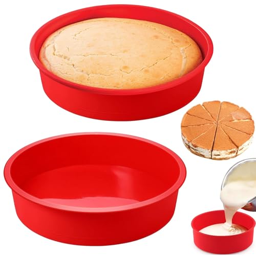Rairsky Wiederverwendbares rundes Kuchen-Backblech, 20 cm, Silikon-Kuchenformen für Luftfritteuse, Multifunktions-Kuchenformen, Backform, Antihaft-Silikon-Brotform-Set, geeignet für Kuchen, Brot, von Rairsky