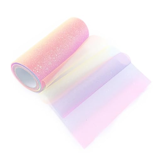 15cm X 9m Regenbogen Tischläufer GlitzerTüll, Rosa Blau Farbverlauf Tüllband, Glitzer Weich Dekostoff Pailletten Tüllstoff, Tüllrolle Handwerk Servietten, Tischband für Party, Hochzeitsdekoration von Rairsky