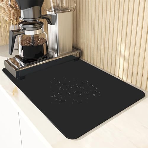 Saugfähige Abtropfmatte Geschirr Microfaser 60cmx40cm Antifouling Quick Dry Coffee Mat, Kaffeematte, Anti-Rutsch-Silikon Kaffeemaschine Unterlage, Geschirrabtropfmatte Schwarz für Küche, Bad, Theke von Rairsky