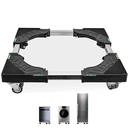 Raisaplin Verstellbarer Waschmaschinenständer - 4 Doppelräder gesperrt, Bewegen Sie die Rollenbasis (42-65cm), Multifunktional für Trockner/Kühlschrank von Raisaplin