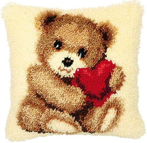 Raixleb Latch Hook Kits Knüpfkissen für Kinder und Erwachsene zum Selber Knüpfen DIY Kissen Bär 43x43 cm von Raixleb