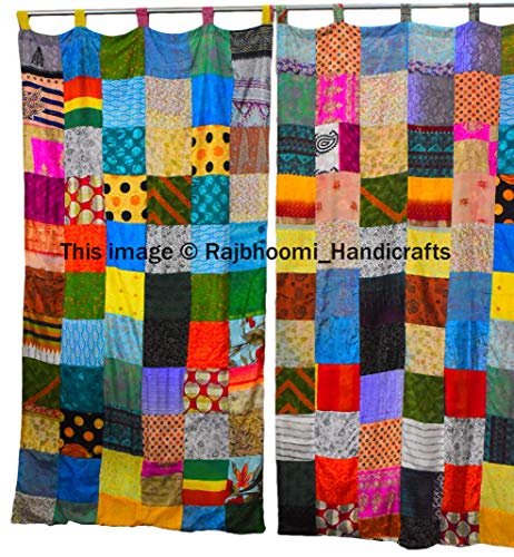 2 Stück indische Vintage-Sari-Vorhänge, mehrfarbig, handgefertigt, Patchwork, wendbare Vorhänge, Heimdekoration, Vorhang (sortiert) von Rajbhoomi