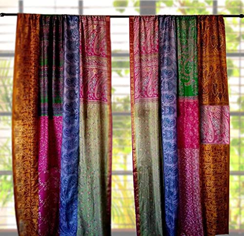 Rajbhoomi Handicrafts Home Patchwork Curtains Door Darpe Curtains Made from Vintage Silk Sari Assorted Color and Print 2 Pcs von RAJBHOOMI HANDICRAFTS