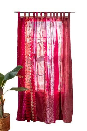 Rajbhoomi handicrafts Bunte Vorhänge, lichtfilternd – Boho-Vorhänge, Betthimmel, Wandteppich oder Fensterdekoration, Shree-Paneele, Pinke Farbe (84 x 43 Zoll) von RAJBHOOMI HANDICRAFTS