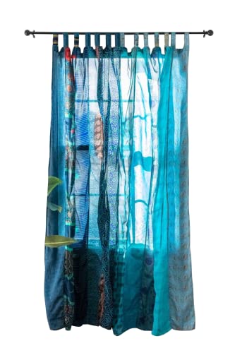 RAJBHOOMI HANDICRAFTS Bunte Vorhänge, lichtfilternd – Boho-Vorhänge, Betthimmel, Wandteppich oder Fensterdekoration, Shree-Paneele, türkise Farbe (84 x 43 Zoll) von RAJBHOOMI HANDICRAFTS
