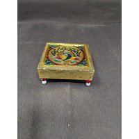 Holz Miniatur Sitzstuhl Hand Graviert Metall Arbeit Hindu Gott Stuhl Religiöser Singhasan Sammlerstück von RajputanaAntiques