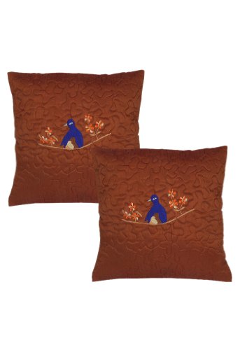 Rajrang Kissenbezüge Vogel Bestickt Braun Polydupion Kissenbezug 2 St. von RAJRANG BRINGING RAJASTHAN TO YOU