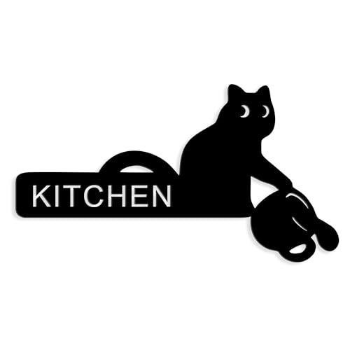 Metall-Küchenschild mit schwarzer Katze, Wanddekoration, Kaffeetassenkunst – langlebiges Eisen-Schild für Zuhause, Küche oder Esszimmer, Wanddekoration Metall-Küchenschild mit schwarzer Katze, Wanddekoration, Kaffeetassenkunst – langlebiges Eisen-Schild für Zuhause, Küche oder Esszimmer, Wanddekoration von Rajukit