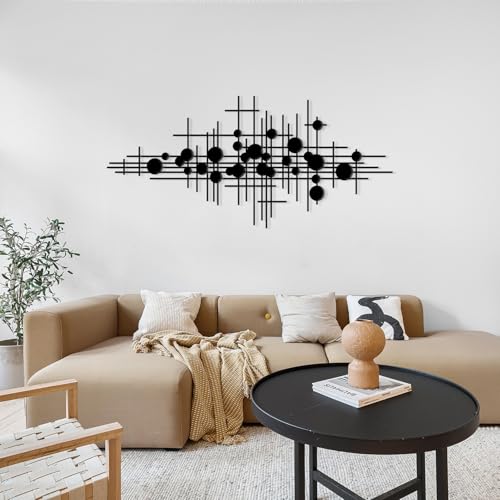 Rajukit Große moderne geometrische abstrakte Metall-Wandkunst – große Metall-Wandskulptur für Wohnzimmer, vielseitige Heimdekoration (80 x 36,8 cm) von Rajukit